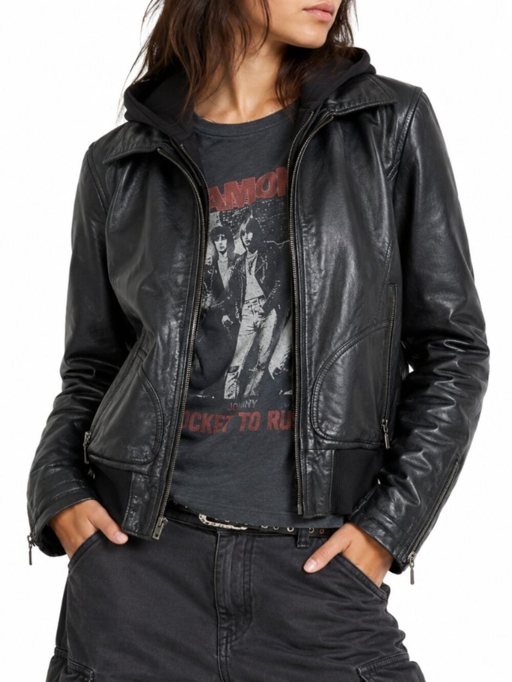 New Mix Black Vegan Leather Moto Jacket LARGE